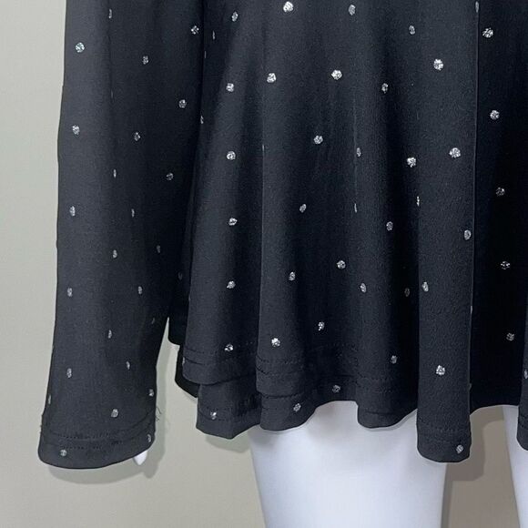 Bloomchic‎ Black with Silver Sparkle Dots Surplus Peplum Blouse - Picture 3 of 10